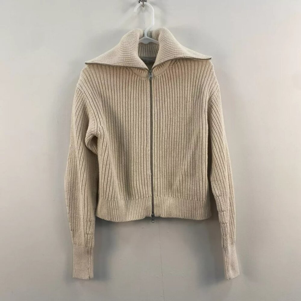 Everlane Womens Small Sweater Cardigan Top Shawl Zip Long Sleeve Cream Sweater